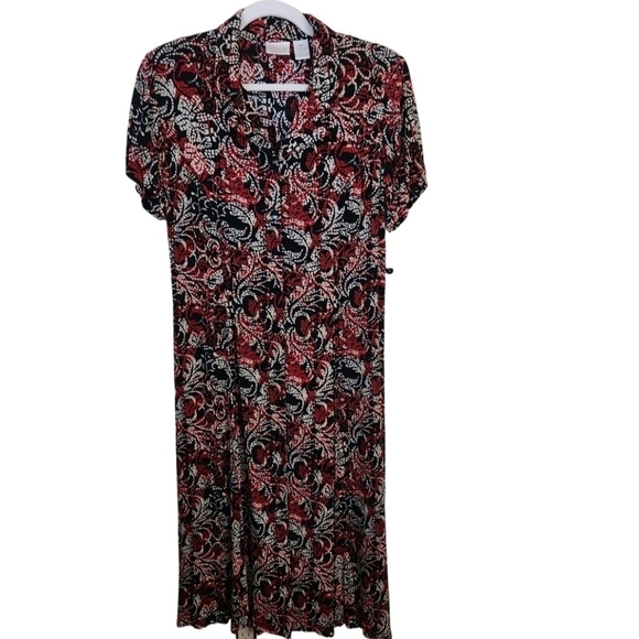 Erika Vintage Red Black Cream Maxi Shirt Dress NWOT Size PM - Picture 1 of 7